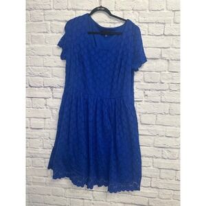 RN Studio Eyelet‎ Fit & Flare Dress Royal Blue Short Sleeve 2X